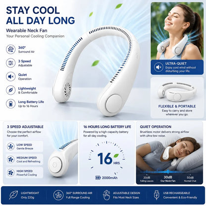 Vaneless Neck Hanging Fan – USB Rechargeable Hands-Free Portable Cooling Fan