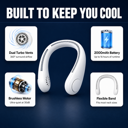Vaneless Neck Hanging Fan – USB Rechargeable Hands-Free Portable Cooling Fan